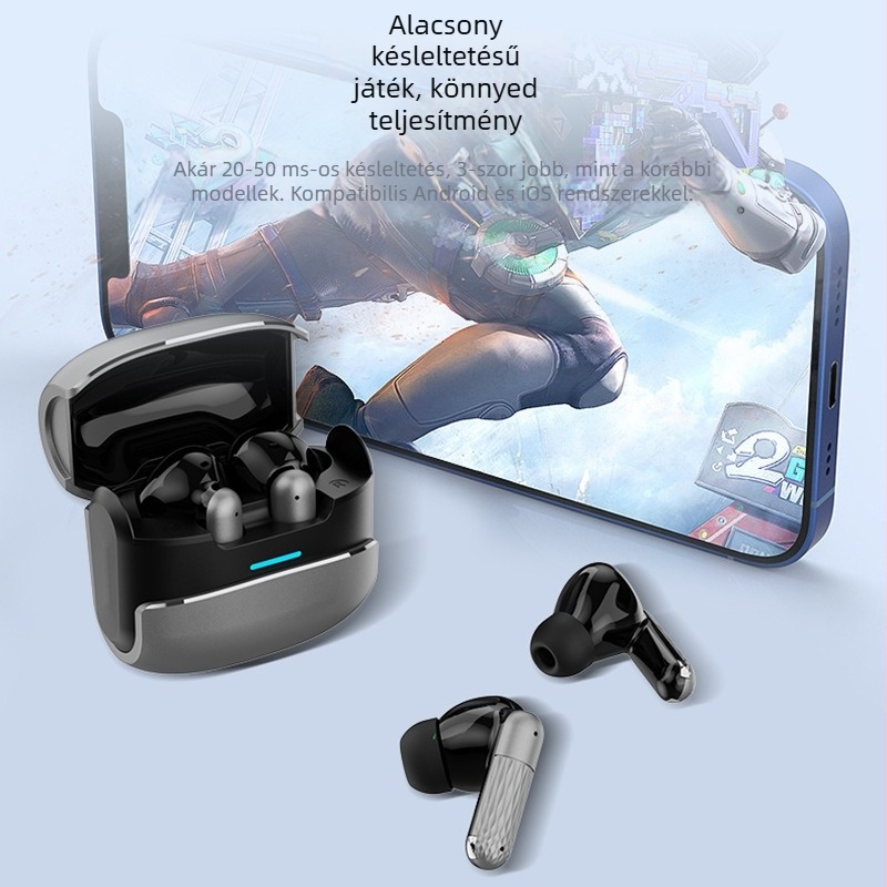 Zinkötvözetből készült, in-ear TWS vezeték nélküli Bluetooth headset — zajcsökkentés hívásoknál, sztereó hang, Bluetooth 5.4, 8+ óra üzemidő, vízálló