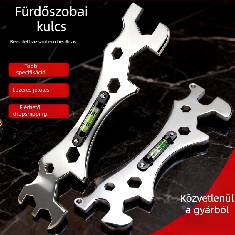 Rozsdamentes acél fürdőszobai kulcs, multifunkcionális vastagított szintmérővel zuhanytelepítéshez