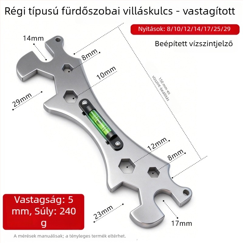 Rozsdamentes acél fürdőszobai kulcs, multifunkcionális vastagított szintmérővel zuhanytelepítéshez