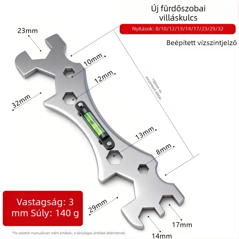 Rozsdamentes acél fürdőszobai kulcs, multifunkcionális vastagított szintmérővel zuhanytelepítéshez