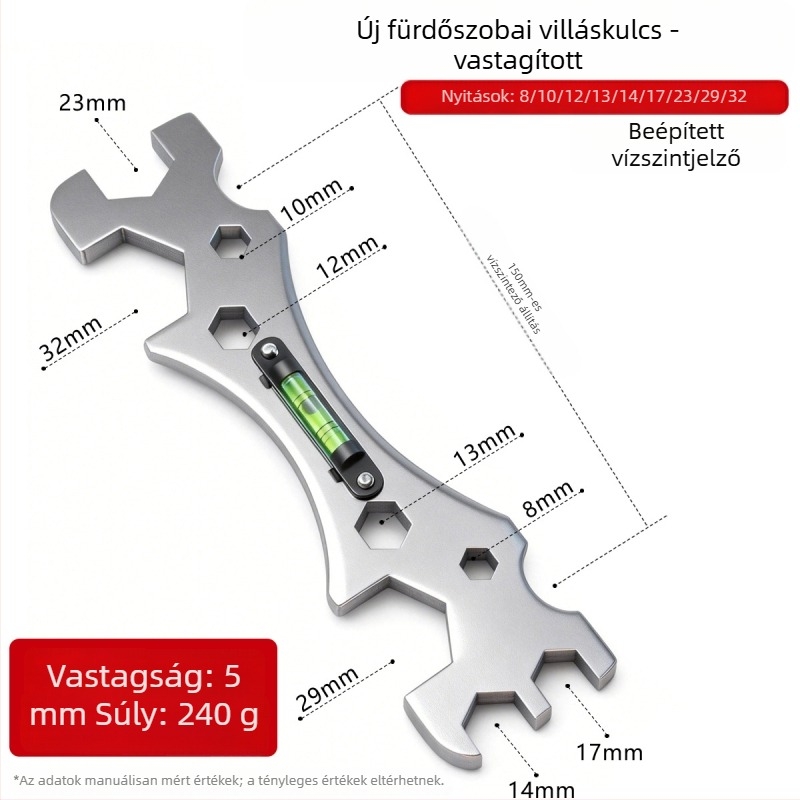 Rozsdamentes acél fürdőszobai kulcs, multifunkcionális vastagított szintmérővel zuhanytelepítéshez