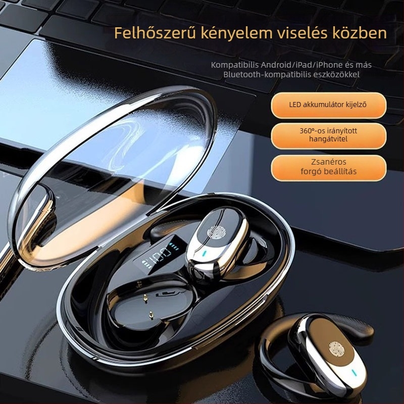 JM11 Bluetooth nyitott fülű vezeték nélküli fejhallgató, forgó fülhorgos kialakítás, digitális kijelző, sportos zajcsökkentés