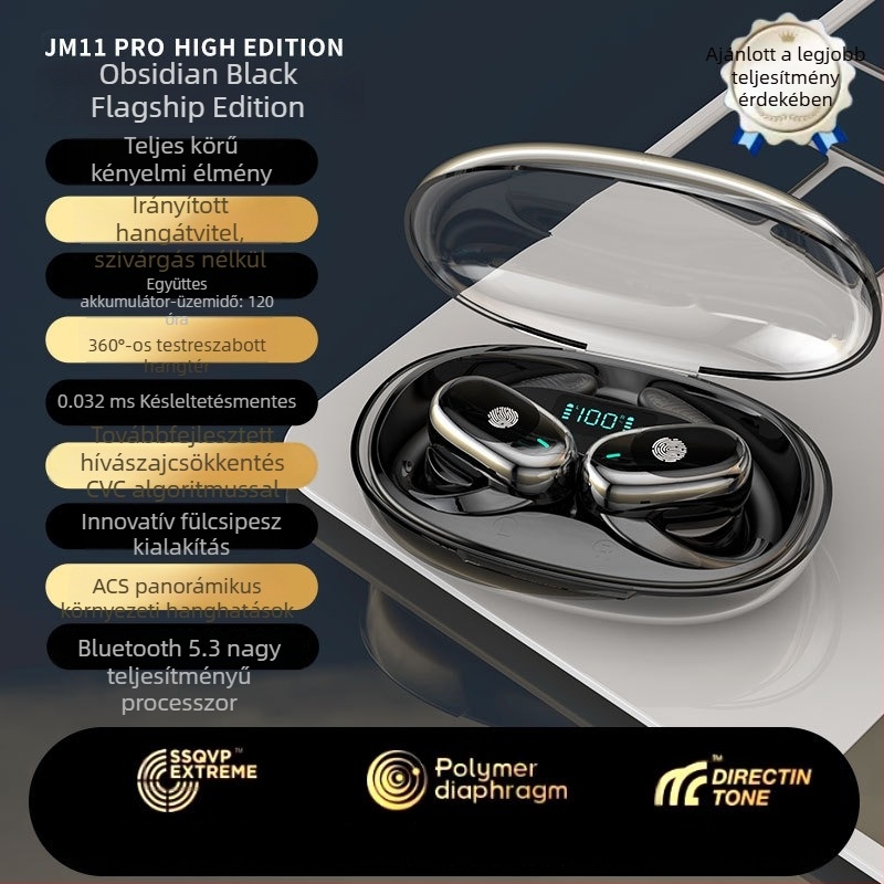 JM11 Bluetooth nyitott fülű vezeték nélküli fejhallgató, forgó fülhorgos kialakítás, digitális kijelző, sportos zajcsökkentés