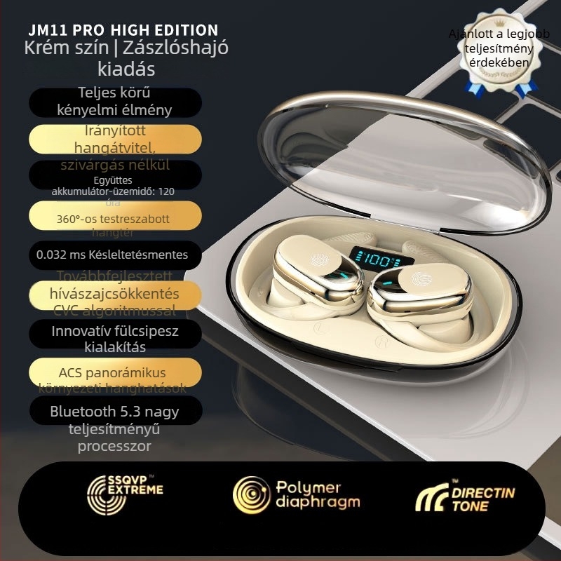 JM11 Bluetooth nyitott fülű vezeték nélküli fejhallgató, forgó fülhorgos kialakítás, digitális kijelző, sportos zajcsökkentés
