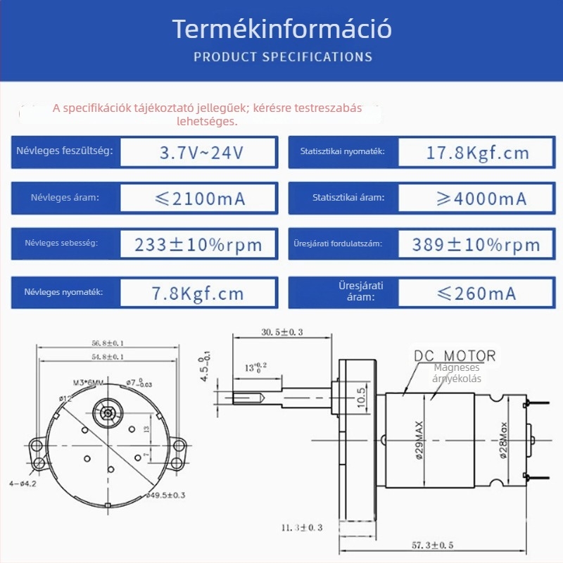 Fém fogaskerékházas mikromotor, DC motor, kompakt méretű