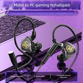 Neutral E11 gamer fejhallgató, vezetékes, in-ear/ear-hook dizájn, hosszú mikrofon, 3.5 mm csatlakozó, 12 mm meghajtó, szilikon fülilleszték