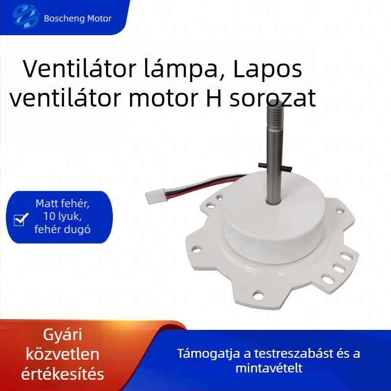 Szénkefe nélküli ventilátormotor matt fehér színben, nappali, hálószoba és gyerekszoba számára; 10-pontos csatlakozó; alkalmas mennyezeti és álló ventilátorokhoz