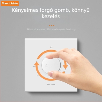 Szürke 86×86 mm-es lépcsőzetes dimmer panel izzólámpa és LED világításhoz, mechanikus kapcsoló, 60×60 mm-es szerelési furatokkal, 100 000 ciklus élettartam