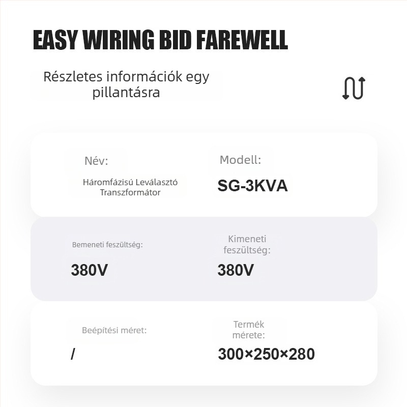 Személyre szabott PV háromfázisú száraz-típusú elszigetelés transzformátor SG-3KVA, 380V–220V