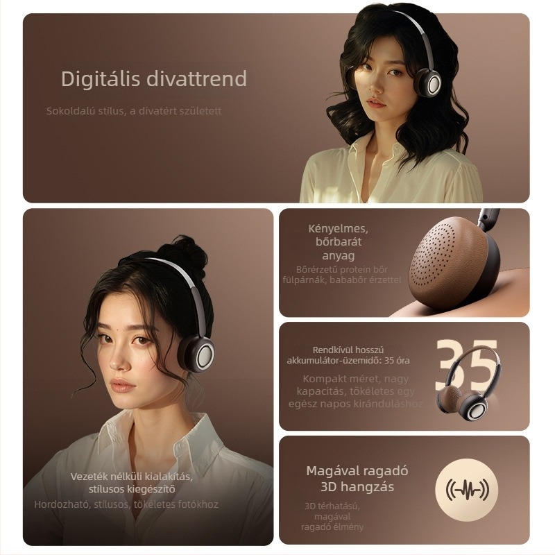 Chaorui CR28 Vezeték nélküli fejhallgató, over-ear, Bluetooth 6.0, hosszú akkumulátor-üzemidő, kiváló hangzás, retro fém design, IPX4, sztereó