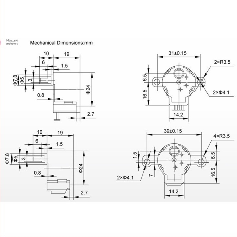 24BYJ48 mikro léptető motor, 5V mini motor autóhoz vezeték nélküli töltővel