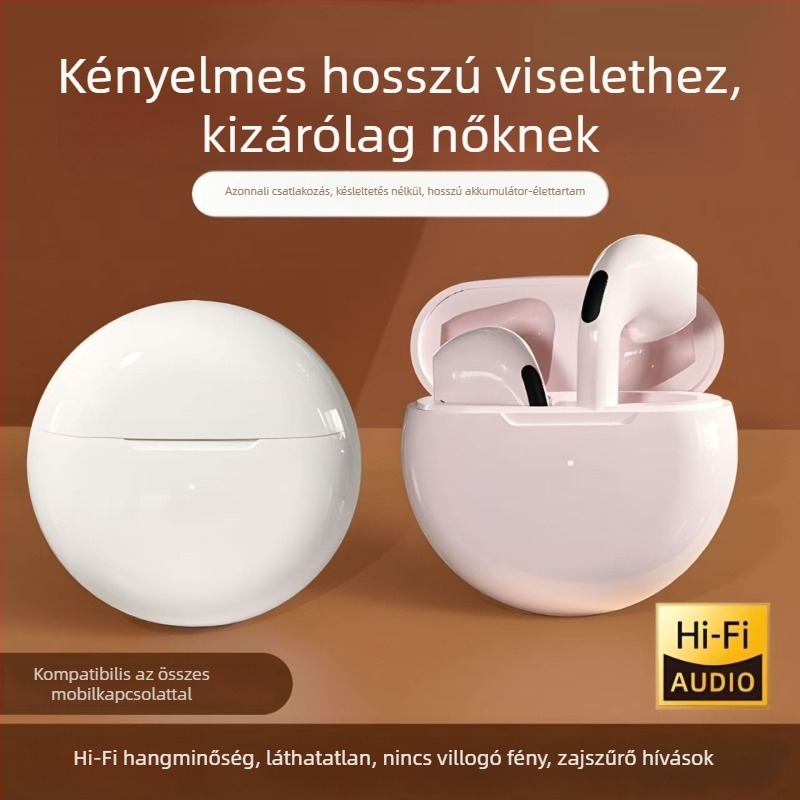 Pro6 bőr textúrájú vezeték nélküli fél-fülbe illeszkedő fülhallgató futáshoz – kiváló hangzás, Bluetooth 5.0, IPX4, 4–8 óra üzemidő