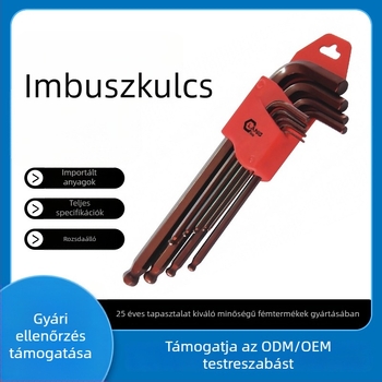 L alakú gömbfejű hex kulcs készlet, lapos és gömbfejű fejjel, S2 króm-molibden acél, nagy szilárdságú