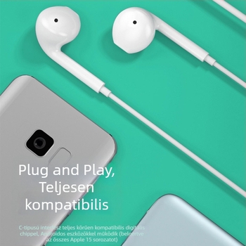 USB-C fülhallgató digitális chippel, mély basszus, vezetékes vezérlés, in-ear