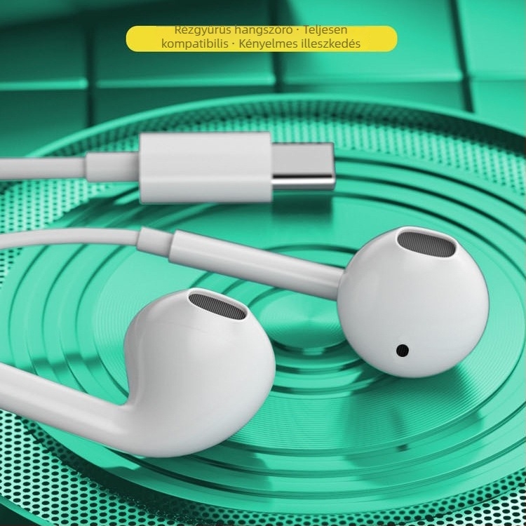 USB-C fülhallgató digitális chippel, mély basszus, vezetékes vezérlés, in-ear