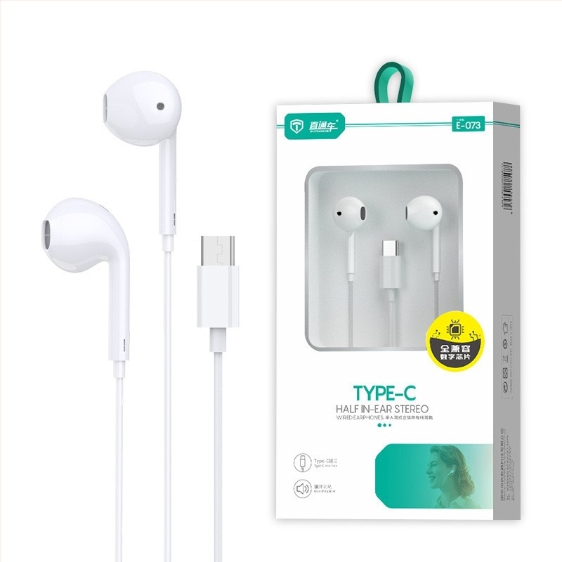 USB-C fülhallgató digitális chippel, mély basszus, vezetékes vezérlés, in-ear