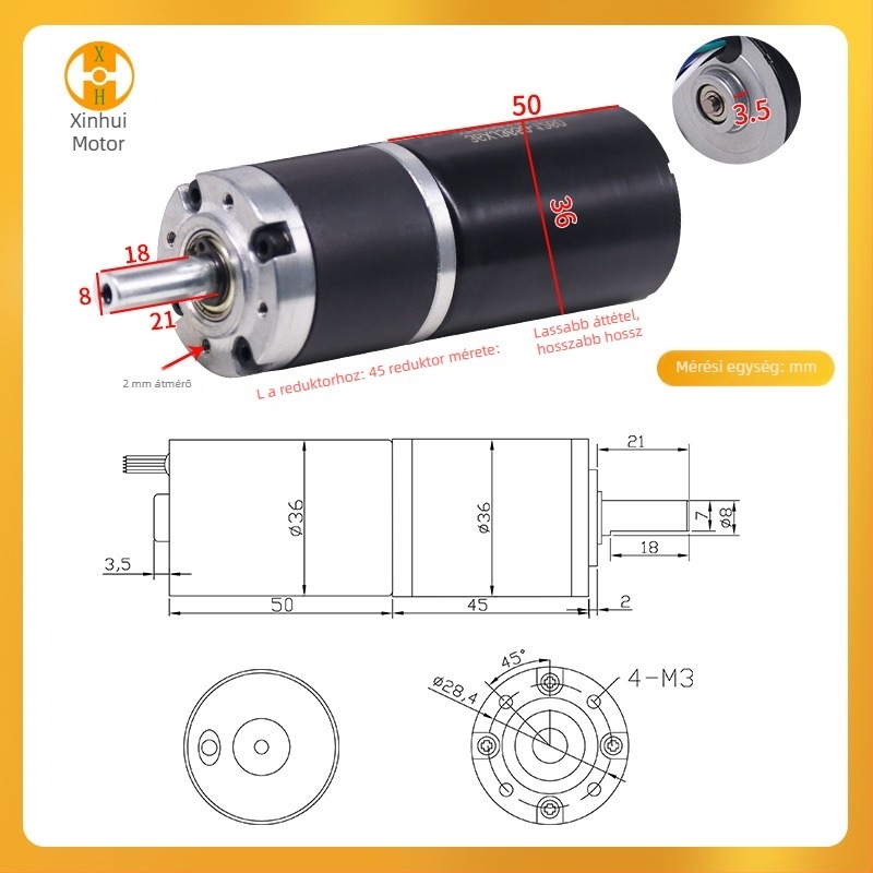 DC brushless motor 36mm3650 beépített bolygóreduktorral