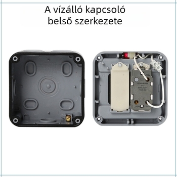 Kültéri vízálló IP66 kapcsolódoboz, 86×86 mm, falra szerelhető felület, egykapcsolós, kettős vezérléssel