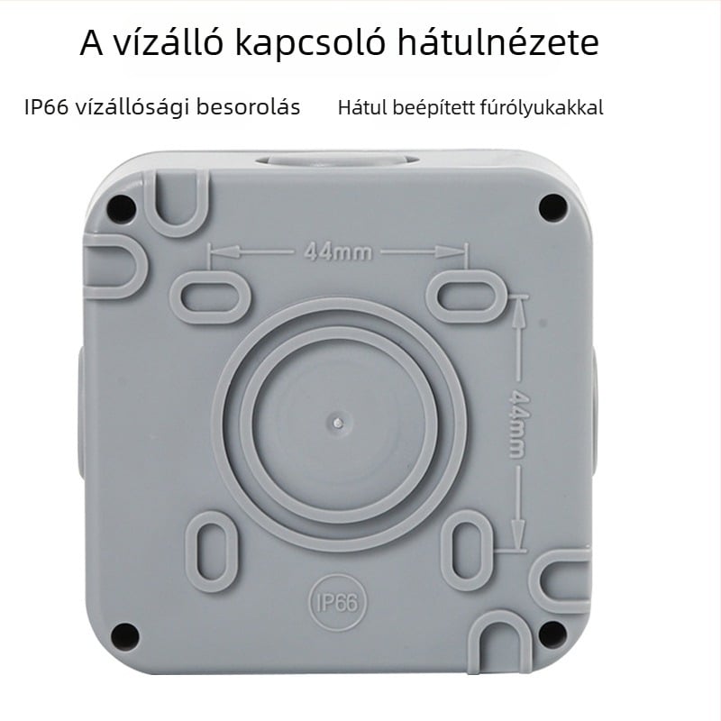Kültéri vízálló IP66 kapcsolódoboz, 86×86 mm, falra szerelhető felület, egykapcsolós, kettős vezérléssel