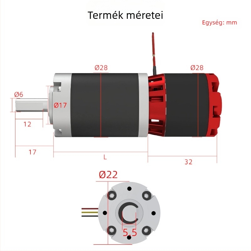 FGP28-2830 Brushless motor külső rotorral és bolygóreduktorrral, nagy nyomatékú, 24V