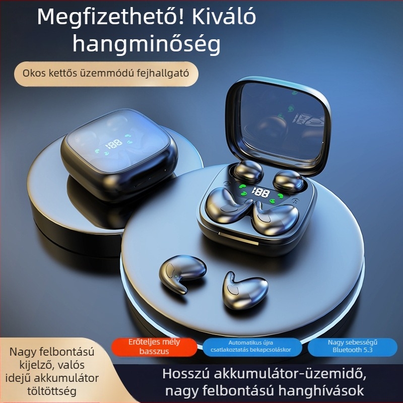 Magánmárkás kétfunkciós vezeték nélküli Bluetooth fülhallgató, ultra-kompakt, hosszú üzemidő, alvó mód, uniszex