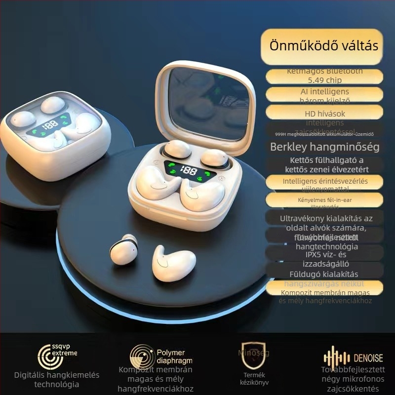 Magánmárkás kétfunkciós vezeték nélküli Bluetooth fülhallgató, ultra-kompakt, hosszú üzemidő, alvó mód, uniszex