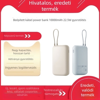 Xiaomi zsebes power bank beépített kábellel, 10000 mAh, hordozható energiaforrás vállalati ajándékhoz – testreszabható
