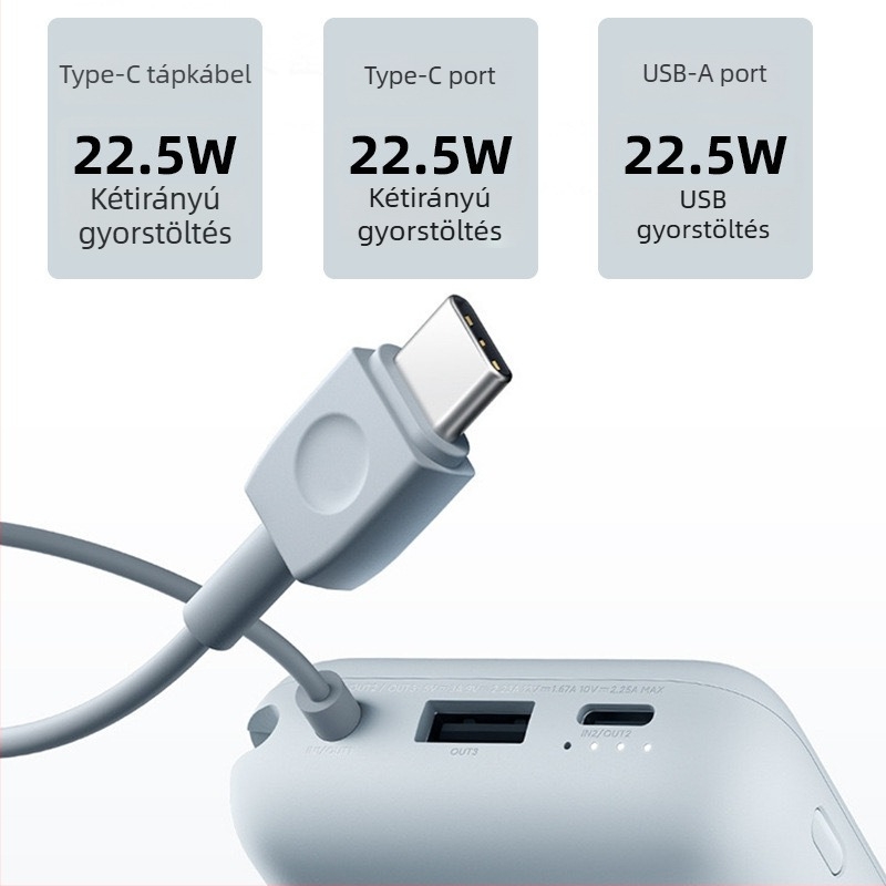Xiaomi zsebes power bank beépített kábellel, 10000 mAh, hordozható energiaforrás vállalati ajándékhoz – testreszabható