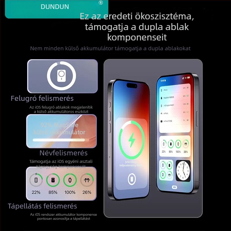 Ultra vékony mágneses vezeték nélküli Power Bank, 10000mAh, kompakt PD3.0 22,5W gyorstöltés
