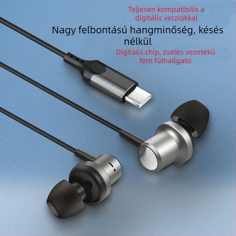 Type-C digitális fejhallgató, fémes vezeték, kiváló hangzás, fél-fülbe illeszkedő kialakítás, 1516Vivo-kompatibilis