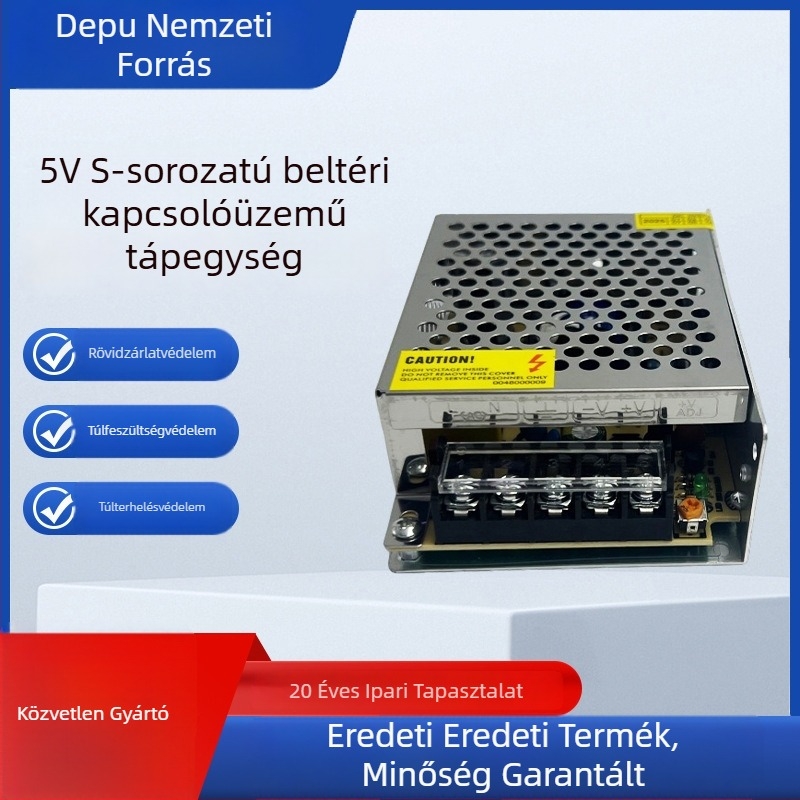 S-25-5 sorozat beltéri kapcsolóüzemű tápegység, 5V, ipari berendezésekhez és kijelzőkhöz