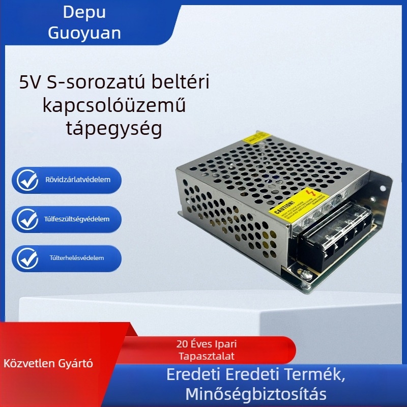 S-25-5 sorozat beltéri kapcsolóüzemű tápegység, 5V, ipari berendezésekhez és kijelzőkhöz