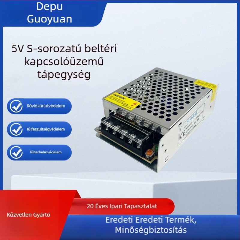 S-25-5 sorozat beltéri kapcsolóüzemű tápegység, 5V, ipari berendezésekhez és kijelzőkhöz