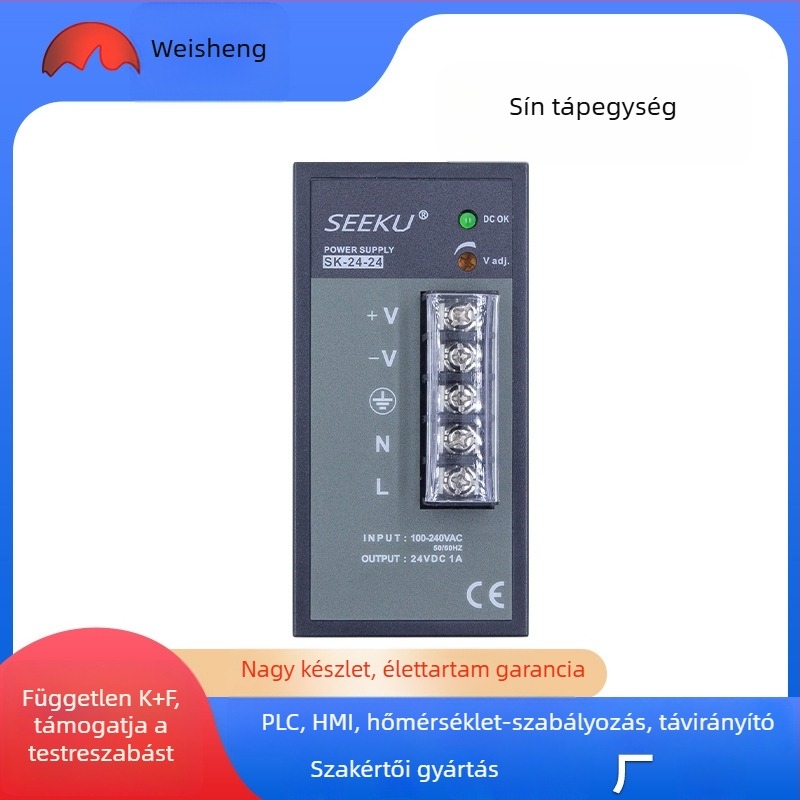 Sínre szerelt kapcsolóüzemű tápegység SK-24-24/50-24/100-24, 24/50/100 W, 1A/2.1A/4A, ipari