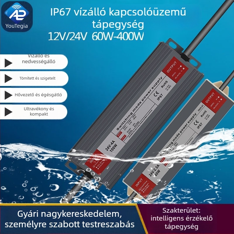 IP67 vízálló kapcsoló tápegység 12V/24V kültéri világításhoz és hirdetőtáblákhoz