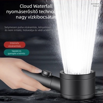 Fürdőszobai zuhanyfej, többfunkciós, nagy nyomású, kézi, kör alakú, falra szerelhető, forgatható állvánnyal