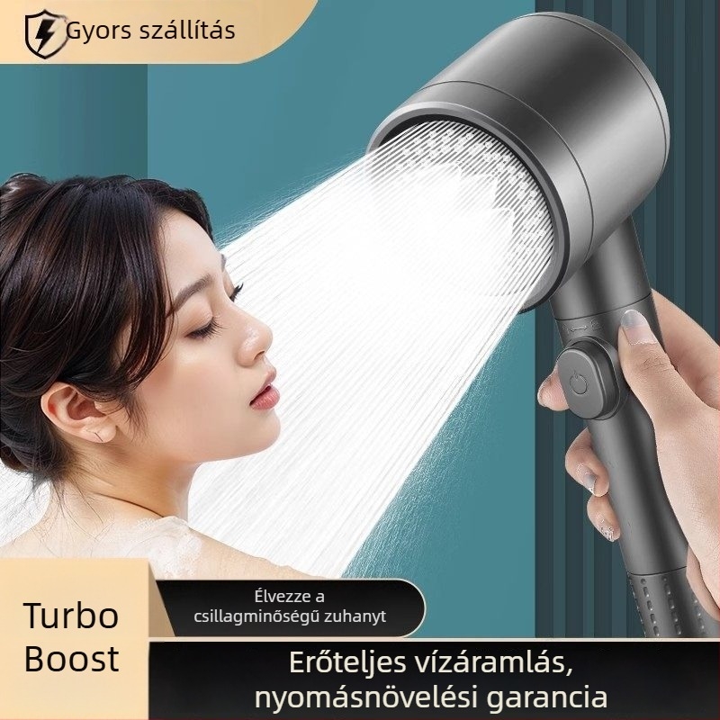 Fürdőszobai zuhanyfej, többfunkciós, nagy nyomású, kézi, kör alakú, falra szerelhető, forgatható állvánnyal