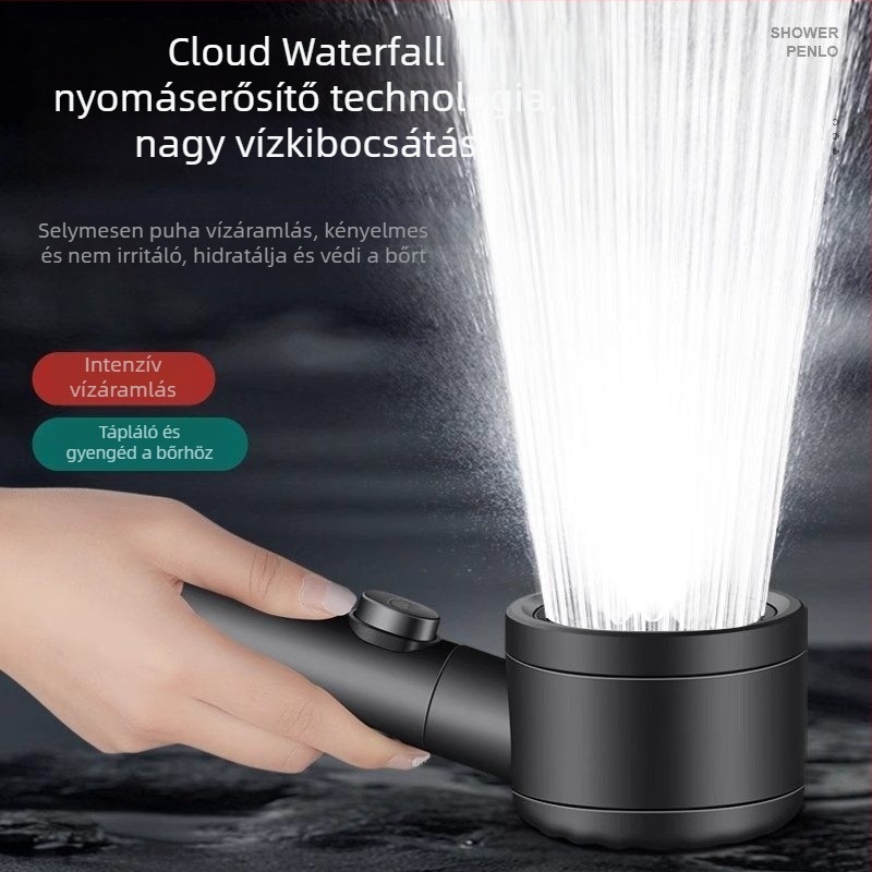 Fürdőszobai zuhanyfej, többfunkciós, nagy nyomású, kézi, kör alakú, falra szerelhető, forgatható állvánnyal