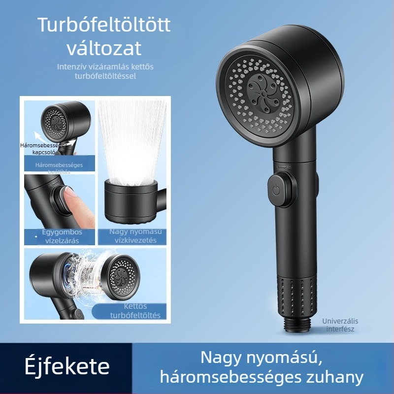 Fürdőszobai zuhanyfej, többfunkciós, nagy nyomású, kézi, kör alakú, falra szerelhető, forgatható állvánnyal