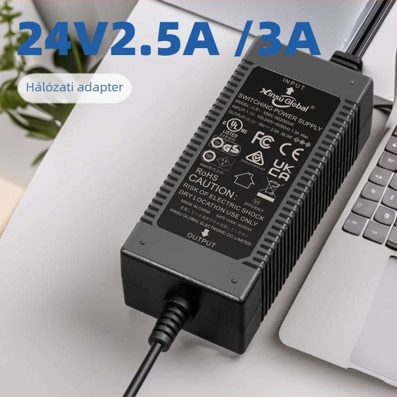 24V 2,5A tápegység, 60W, LED kijelzővel, állandó feszültség, japán PSE tanúsítvány, 24V japán szabványú DC több régió számára