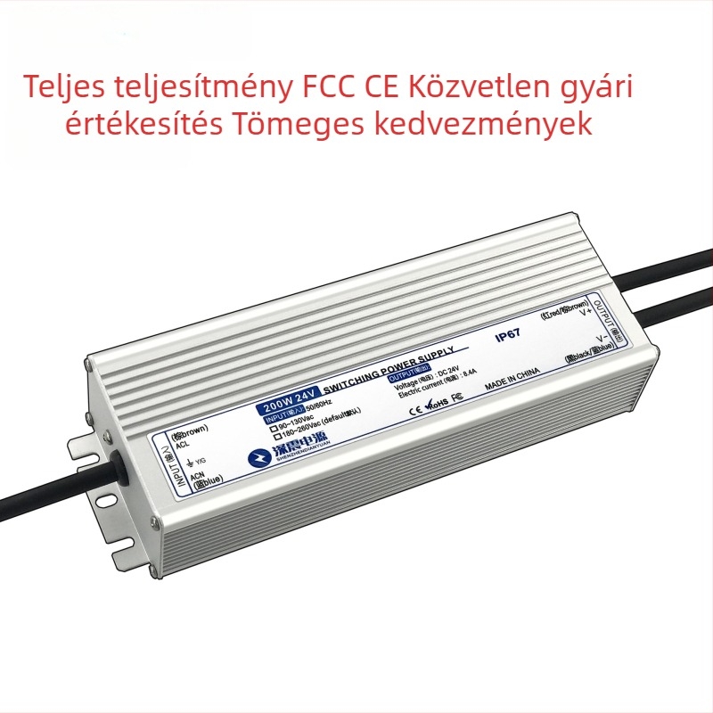 Vízálló LED-szalag tápegység, 50W, 12/24/36/48V, kapcsoló típusú, IP67, méretek 168×49×34 mm
