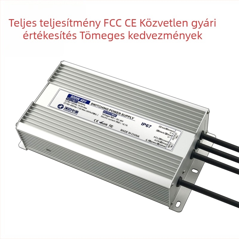 Vízálló LED-szalag tápegység, 50W, 12/24/36/48V, kapcsoló típusú, IP67, méretek 168×49×34 mm
