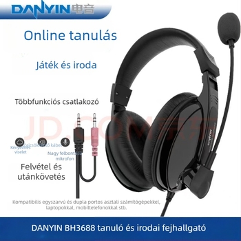 BH3688 Vezetékes PC fejhallgató mikrofonnal, 3,5 mm csatlakozóval, fejhallgató típusú, 20 Hz–20 kHz