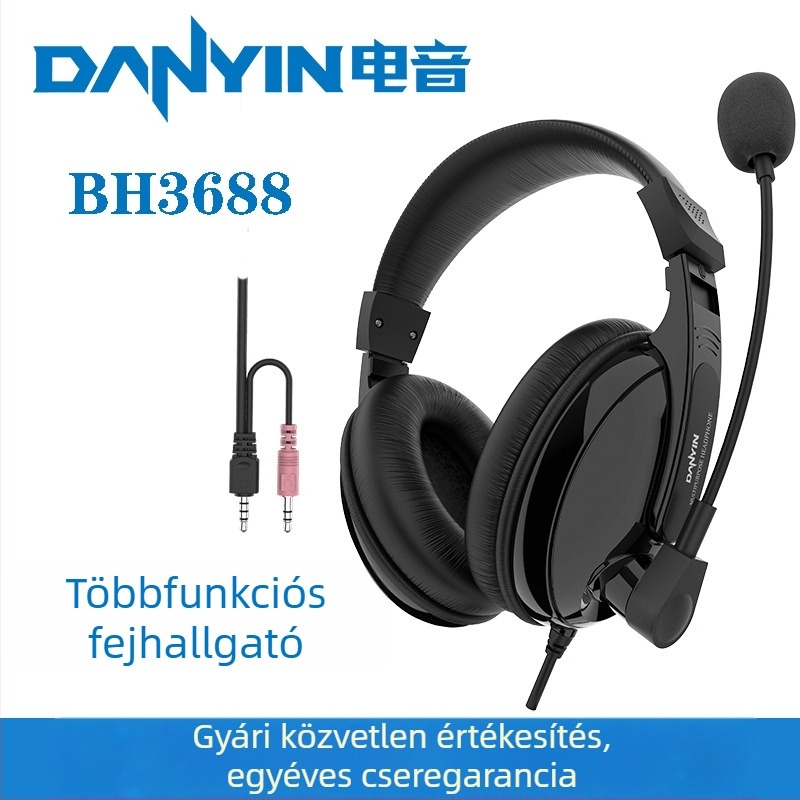 BH3688 Vezetékes PC fejhallgató mikrofonnal, 3,5 mm csatlakozóval, fejhallgató típusú, 20 Hz–20 kHz