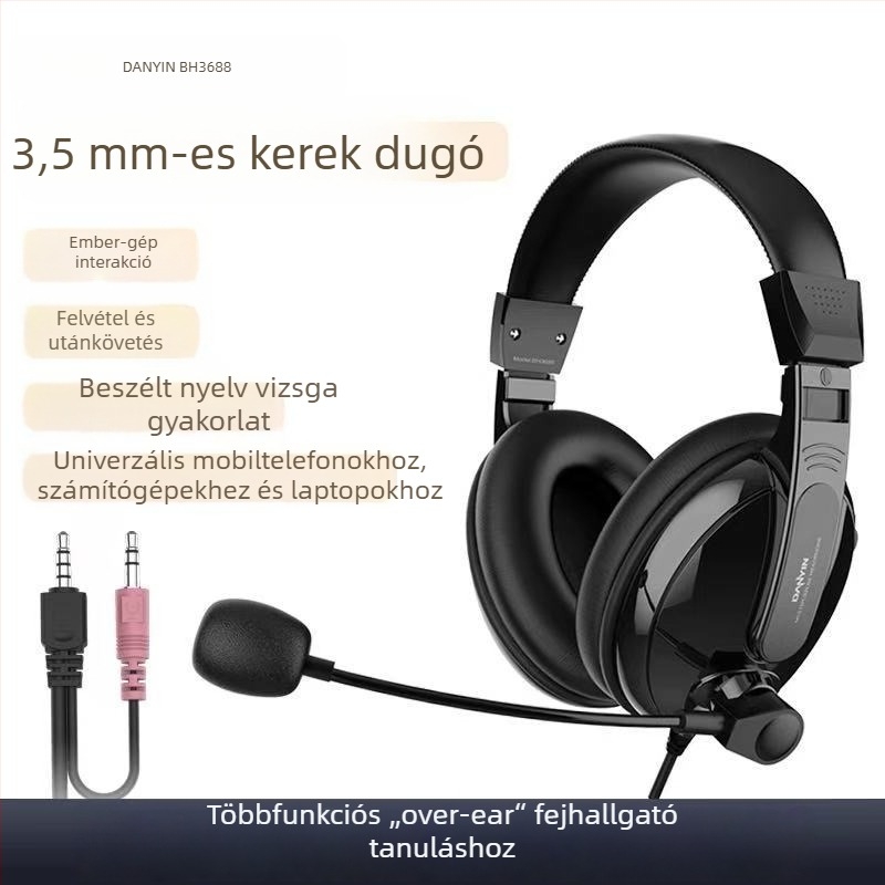 BH3688 Vezetékes PC fejhallgató mikrofonnal, 3,5 mm csatlakozóval, fejhallgató típusú, 20 Hz–20 kHz