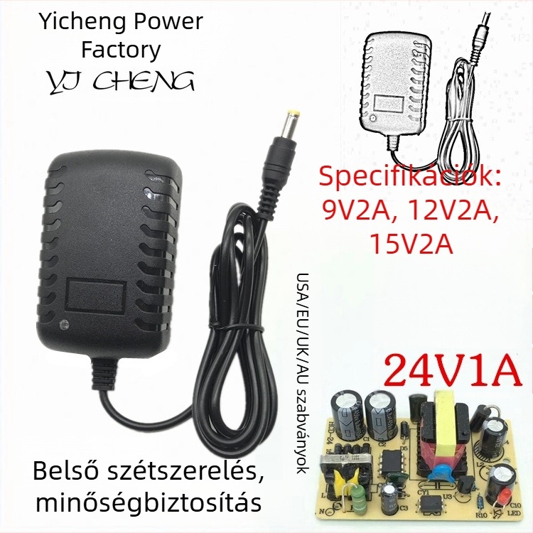 24V 1A, 9V 2A, 12V 2A, 15V 2A kapcsolóüzemű tápegység adapter töltő
