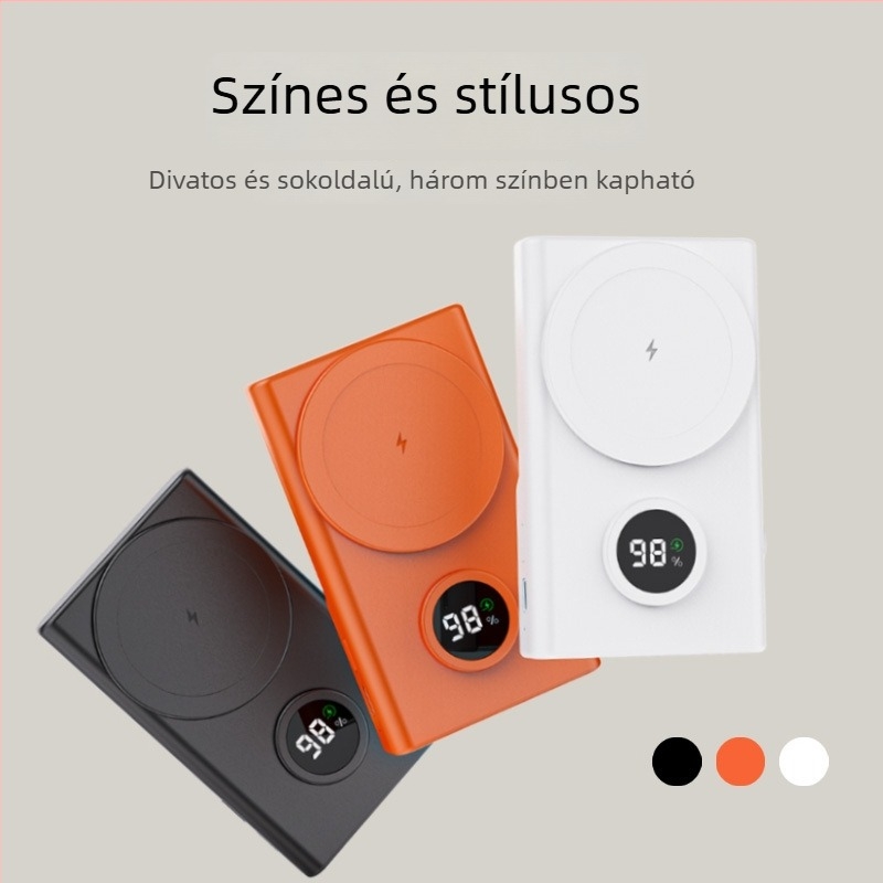 Bluetooth selfie power bank mágneses vezeték nélküli töltéssel, 15W, mobil állvány, 10000mAh, nagy kapacitás