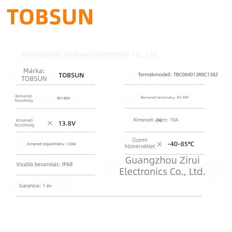 TOBSUN DC-DC konverter 12V-ból 13.8V-ra, 10A, bemenet 8–40V, autóipari tápegység, szabályozott kimenet