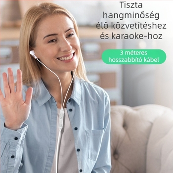 Vezetékes fülhallgató mikrofont tartalmazó karaoke-hoz és élő közvetítéshez, inline vezérlővel, állítható hangerő és világító kábel