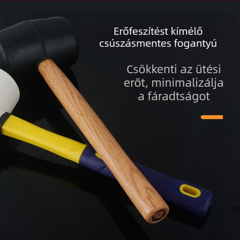 Gumi kalapács fa nyéllel, kerek fejű, csempe lerakásához és díszítéséhez
